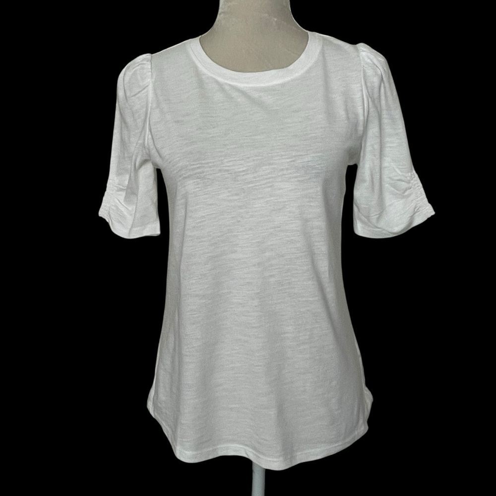 Maurices Ruched Sleeves White Top Women’s Size XS Cotton Round Neck